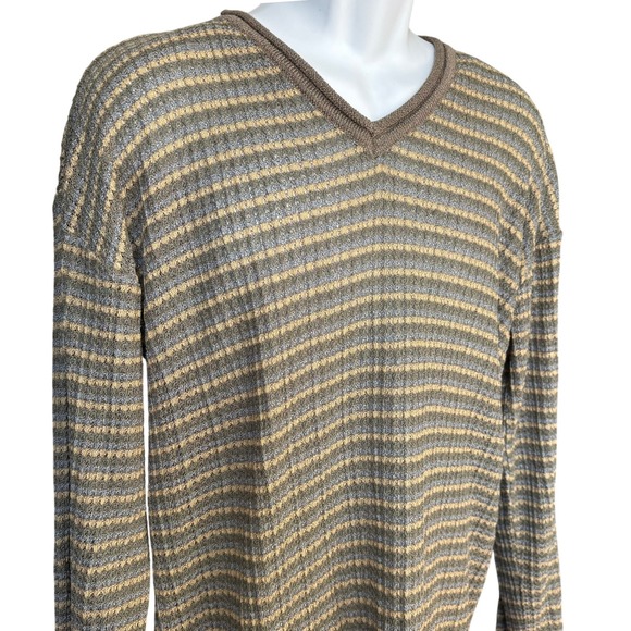 Vintage Northern Isles Grandpa Sweater Sz L Striped Beige Dadcore Normcore Cabin - Picture 2 of 7